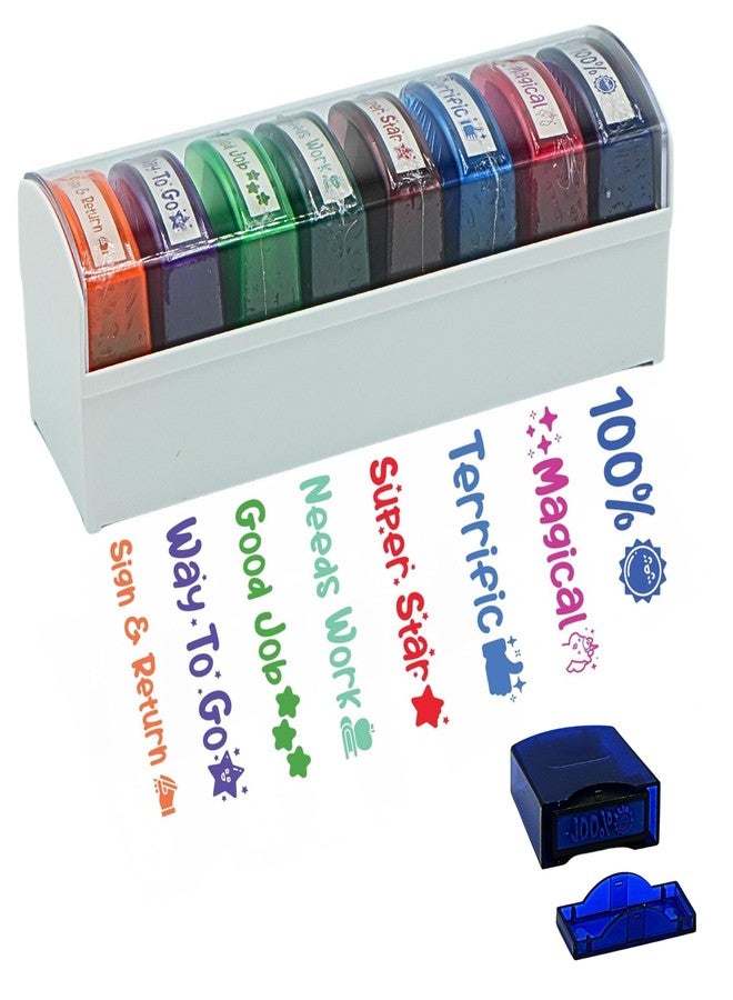 4E's Novelty 8 Pcs Teacher Stamps for Classroom Grading, Self Inking Teacher Stamp with Signs, Multicolor Grading Stamps for Teachers Elementary, School Stamp for Kids, Homework Stamp Set Bulk - Image 1